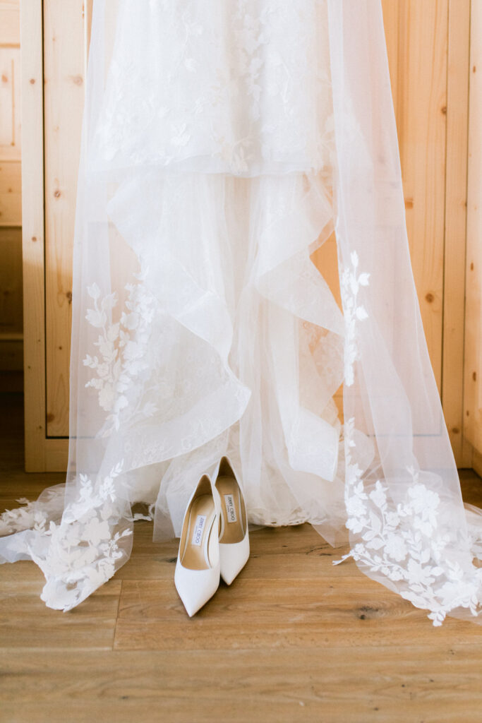 bridal dress with lace and bridal shoes